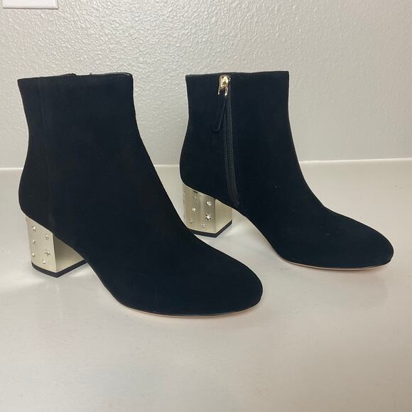 Kate Spade Black Suede Ankle Boots Size US 5.5 Studded Block Heel Serendipity - Picture 2 of 12